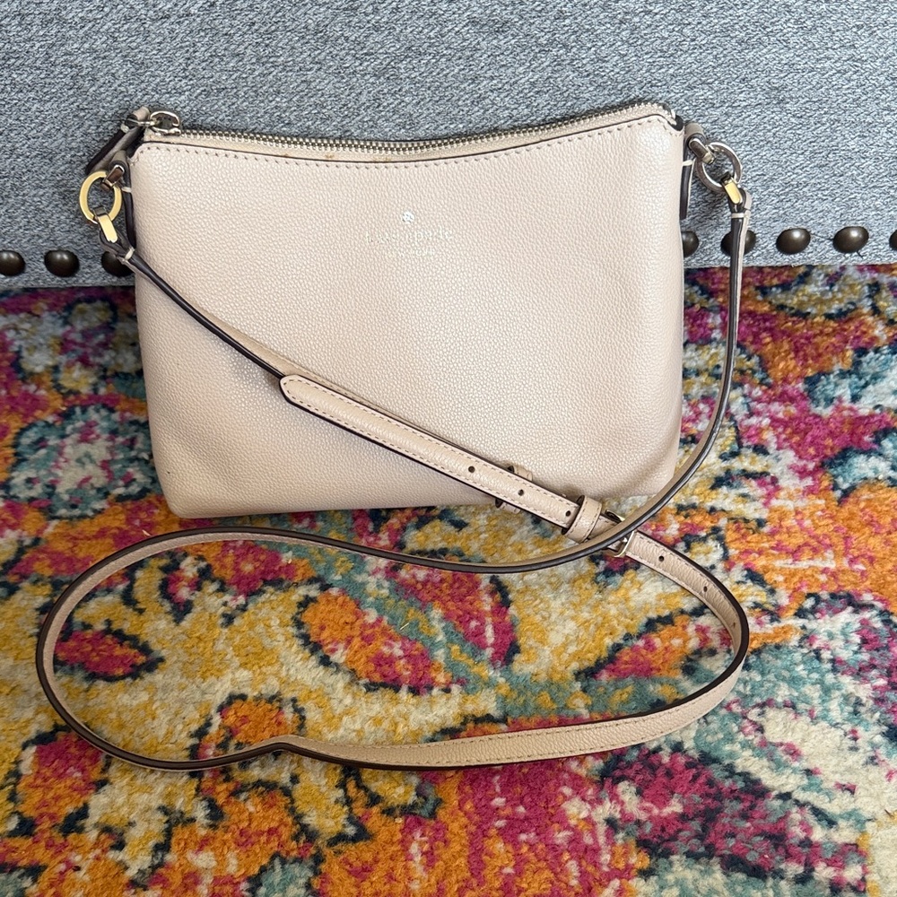 kate spade Pebbled Leather Crossbody in Light Beige